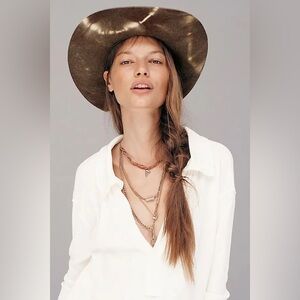 New🌟Free People-Depths Of Sea Layered Necklace-
silver Green